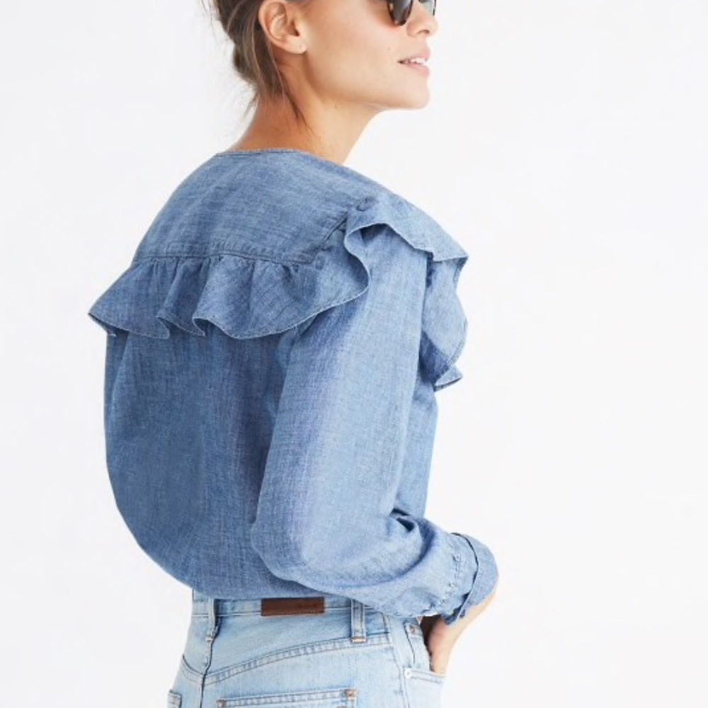 Madewell Chambray Ruffle-Yoke Top - Picture 3 of 8
